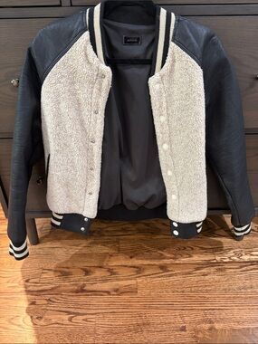 MOTHER Black & Cream Faux-Sherpa Varsity Jacket